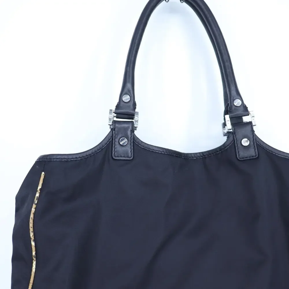 TORY BURCH Black Nylon Tote Bag Reptile Contrast Packable Travel Purse Beach